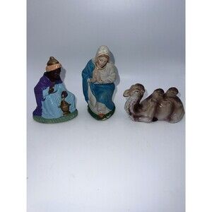 Chalkware Nativity Mary Wiseman Bactrian Camel HP Germany- US Zone Vintage 1950s